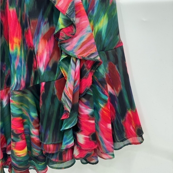 Jason Wu Collective Blurred Floral Retro Artsy Halter Neck Ruffle Mini Dress 2 - Picture 5 of 10